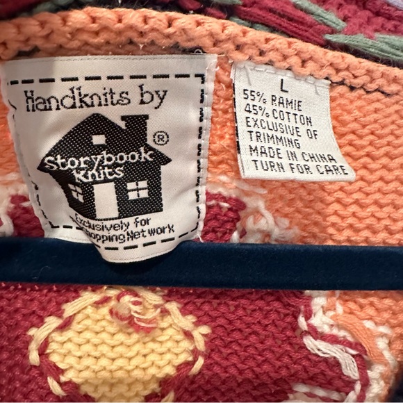 Storybook Knits Cardigan Sz L Southwestern Peppers Adobe Pottery Chiles Hand - Picture 8 of 10
